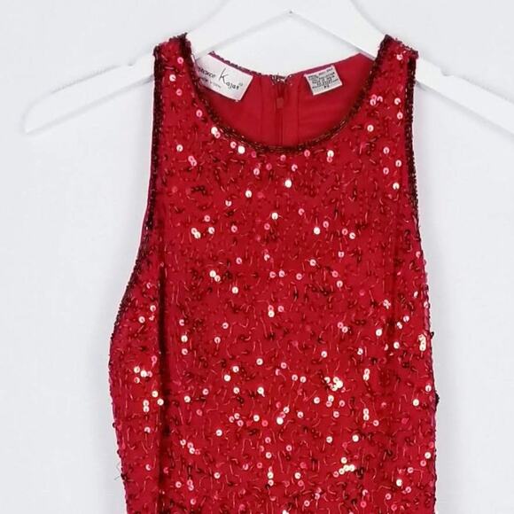 Laurence Kazar New York Red 100% Silk Sequins Hand Sewn Gown Dress Size PS - Picture 4 of 7